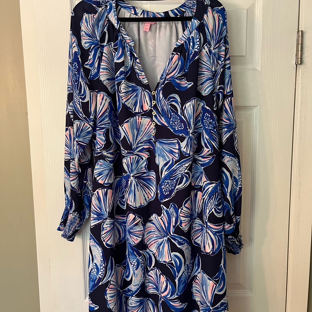 Lilly Pulitzer Navy and Pink Seashell Long Sleeve Dress